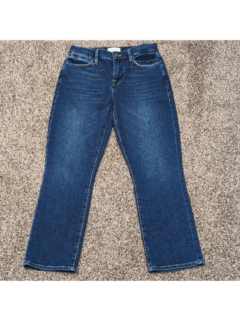 Frame Denim Le High Straight Size 26 Stretchy Cropped Dark Blue Jeans